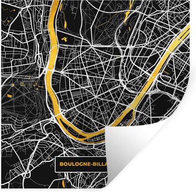 Muurstickers - Sticker Folie - Frankrijk - Plattegrond - Boulogne-Billancourt - Stadskaart - Kaart - 100x100 cm - Plakfolie - Muurstickers Kinderkamer - Zelfklevend Behang XXL - Zelfklevend behangpapier - Stickerfolie