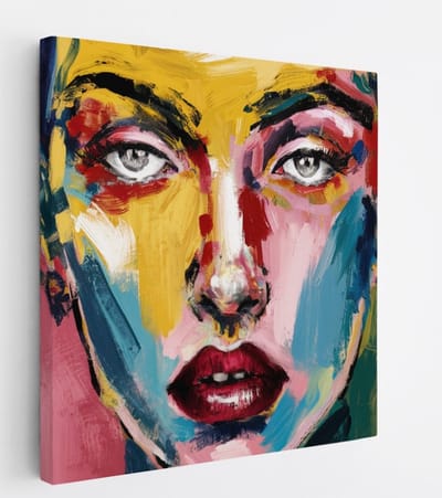 Saammp Canvas Schilderij - Vrouw met kleurrijk gezicht - abstract - 20x20 - Foto op canvas - Wanddecoratie - Muurdecoratie Woonkamer - Slaapkamer decoratie - Canvas Print