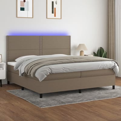 vidaXL - Boxspring - met - matras - en - LED - stof - taupe - 200x200 - cm