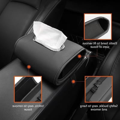 Universele Tissuehouder van PU Leer voor Auto - Handdoekdispenser voor Achterbank en Hoofdsteun - Zwart en Praktisch Accessoire