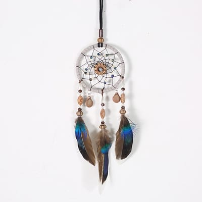 Pendentif de Voiture Artisanat Attrape-rêves Plume Suspendu Ornement de Rétroviseur de Voiture Accessoires de Garniture de Décoration Auto Pour Cadeaux 30CM white