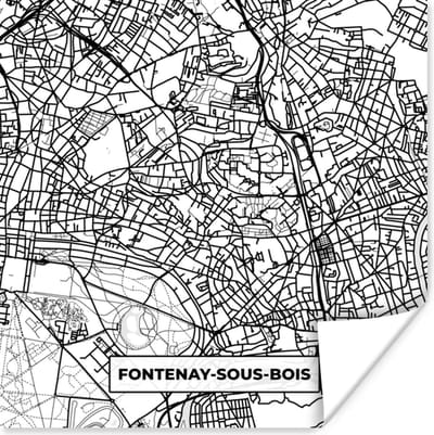 Poster Stadskaart - Frankrijk - Fontenay-sous-Bois - Kaart - Plattegrond - Zwart wit - 100x100 cm XXL