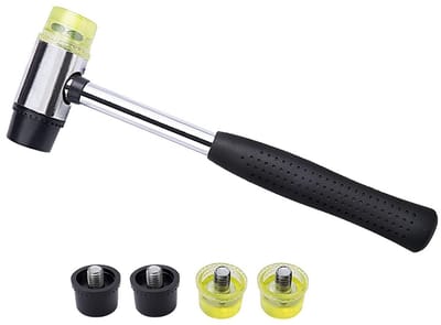 Dailygoods- Rubberen Hamer Dubbelzijdig - 4 Vervangende Koppen - Antislip Handvat - Duurzaam Staal/Rubber - Voor Lederen Ambachten/Hout