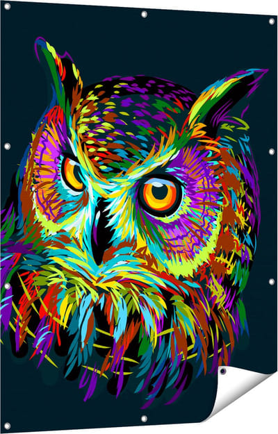 Gards Tuinposter Kleurrijke Uil - Abstract - 90x120 cm - Tuindoek - Tuindecoratie - Wanddecoratie buiten - Tuinschilderij