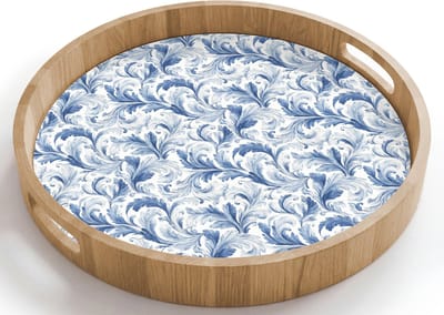 Dienblad rond 40x40 cm - Schootdienblad hout - Frans - Citroen - Royaal - Bladeren - Blauw - Borrelplank rechthoek - Plateau houten dienbladen