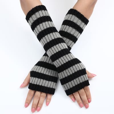 Gebreide Vingerloze Armwarmers voor Dames Gothic Stijl Gestreepte Winter Lange Armwarmers Harajuku Polshandschoenen