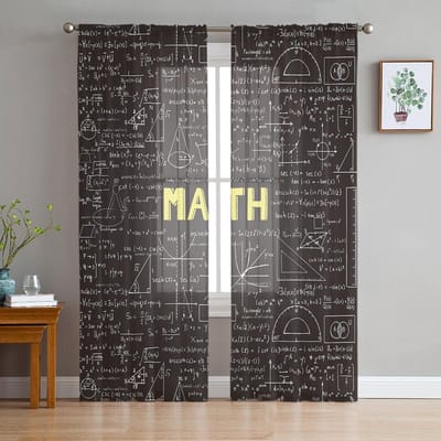 Wiskundige Vergelijking Schoolbord Transparante Gordijnen voor Woonkamer Decoratie Raamgordijnen voor Keuken Tule Voile Organza Gordijnen W135 x H115cm x1 gray