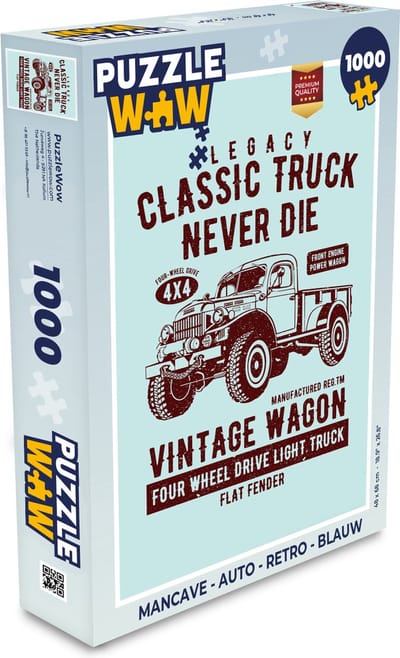 Puzzel Mancave - Auto - Retro - Blauw - Legpuzzel - Puzzel 1000 stukjes volwassenen
