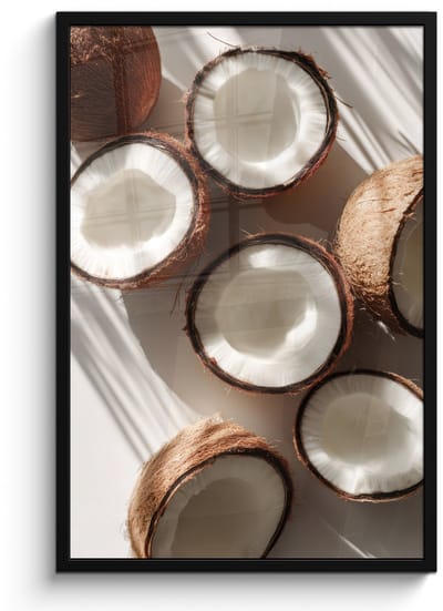 Poster in lijst - Fotolijst 60x90 cm - Posters - Kokosnoten - Bruin - Shaduw - Posterlijst zwart - Decoratie - Wanddecoratie woonkamer - Muurdecoratie slaapkamer