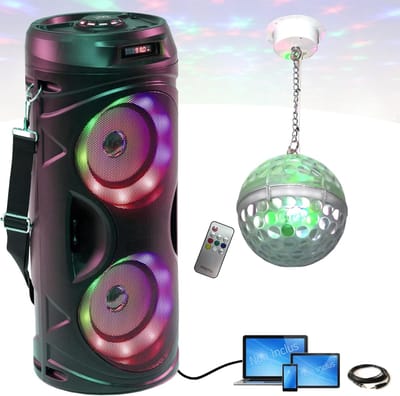 Draagbare Luidspreker - Feestbox Muziek - Muziek afspelen - Met LED Discobal - 80 Watt - Zwart