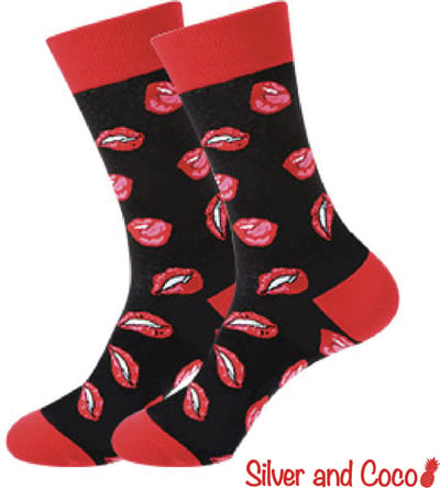 SilverAndCoco - Gekke Foute Vrolijke Sokken / Leuke Grappige Dikke Warme Huissokken Dames & Heren Kerstcadeau pakket / Thermosokken Katoen / Wintersokken Valentijn Socks Mannen Vrouwen Sinterklaas Schoen Kerst Cadeautje - Lippen