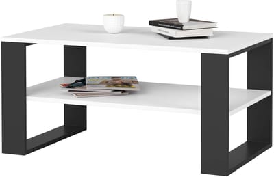 Salontafel Koffietafel ALEX / Wit - Zwart / 92x45x53 cm