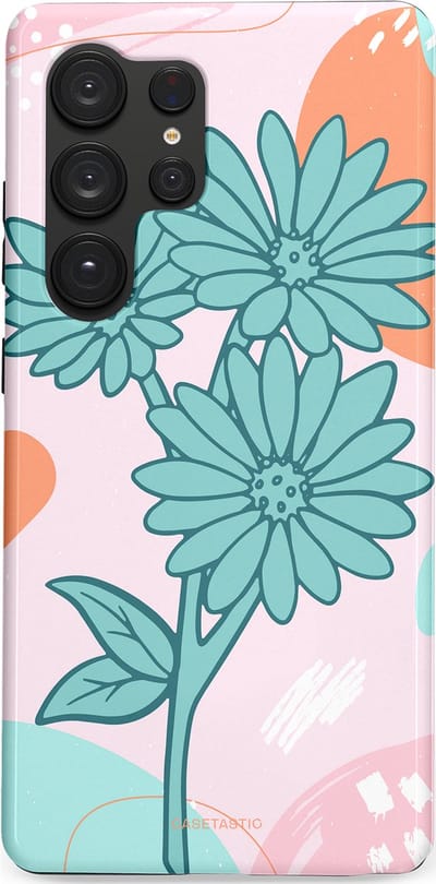 Casetastic hoesje geschikt voor Samsung Galaxy S25 Ultra - Dubbellaagse bescherming - Roze Oranje Bloemen - Fashion Case - Wit Mintgroen Lichtroze Lichtblauw