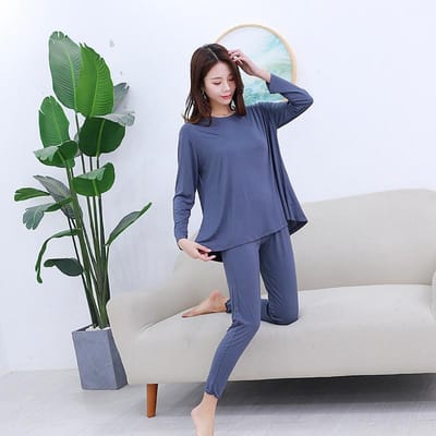Lente en Herfst Nieuwe Pyjama Pak Dames Lange Mouwen Broek Modal Grote Maat Los Huispak Dames Pyjama voor Dames XL gray