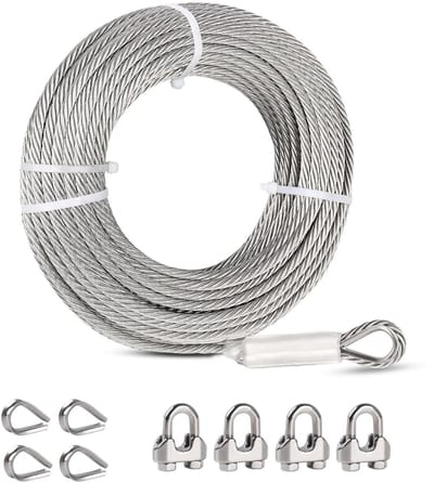 Stalen Kabel - Tokkelkabel Draadkabel - Tokkelbaan Bouwen - 7x19 Gevlochten Constructie - 100ft 1/4 Inch - Zilver
