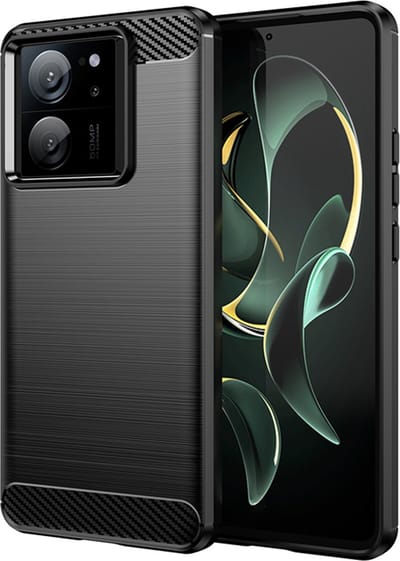 MobyDefend Hoesje - Geschikt voor Xiaomi 13T / 13T Pro - TPU Backcover - Geborstelde Metaal & Carbon-Look - Zwart