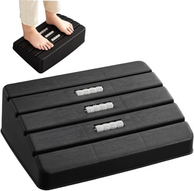 Voetsteun onder bureau - Ergonomische voetenbank - Verbeter houding - Met massagerol - 37.5 x 26 x 12 cm - Zwart