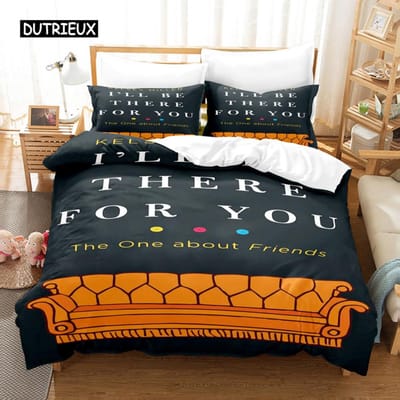 Vrienden Film Dekbedovertrek Zwart Dekbedovertrek Beddengoed Set Dekbedovertrek Set Film Thema Voor Vrouwen Mannen Vrienden Cadeau Slaapkamer Decoratie EU Double(200x200cm)