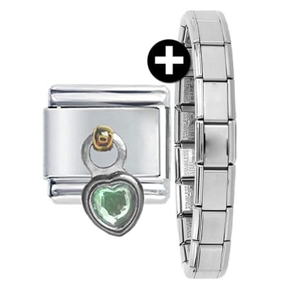 Bedel - Schakel - Hart - Hanger - inclusief armband - 9mm - Geschikt voor voor Italiaanse Bedelarmband - Groen