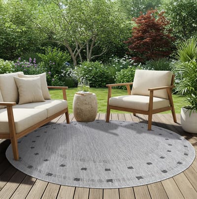 TAPISO Melissa Rond Vloerkleed Buiten & Binnen Sisal Look Modern Terras Balkon Keuken Tapijt Grijs Weersbestendig & OEKO-TEX 100x100