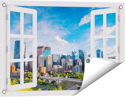 Gards Tuinposter Doorkijk Skyline Calgary Stad in Canada - 60x40 cm - Tuindoek - Tuindecoratie - Wanddecoratie buiten - Tuinschilderij