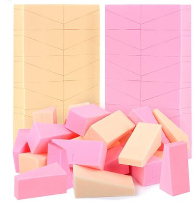 Ynkkvre -48 stuks make-upspons, driehoekige cosmetische sponsjes, , mini-applicator wiggen, poederkwasten voor het aanbrengen van foundationpoeder, crème, vloeistof - Roze + Beige