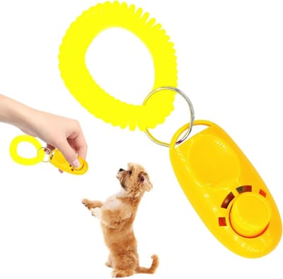 Hondentraining Clicker - Gedragsversterker - Positieve Training - Grote Knop - 63 x 3 cm - Geel Blauw Roze