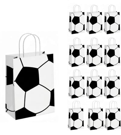 KZQ Voetbal Papierzakjes met Handvat – Set van 12 Feesttasjes voor Cadeaus, Verjaardagsfeestjes en Goodiebag – Kindvriendelijk Ontwerp