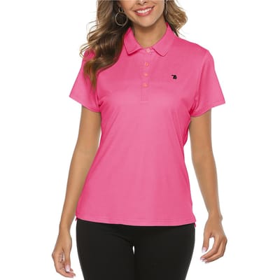[Gopune] Polo à manches courtes pour femme, évacuant la transpiration, séchage rapide, respirant, protection UV, haut extensible à col pour le golf, le tennis, le sport, décontracté (Rose, XL) rose