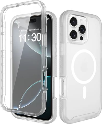 Hoesje met Ingebouwde Screenprotector Geschikt voor Apple iPhone 16 Pro Max - Compatibel met MagSafe / Qi2 - Full Protect - Schokbestendige Beschermhoes - Case Matte Transparant
