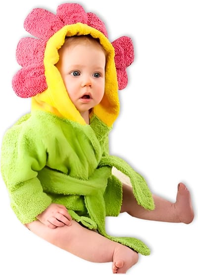 BoefieBoef Bloem Kinder Badjas Baby & Peuter 0-2 Jaar (Max 85 cm) – Zacht Katoen Badstof met Dieren Capuchon – Absorberende Ochtendjas Handdoek voor Jongens & Meisjes – Zwemles, Carnaval, Verjaardag & Kraamcadeau – Perfect na Bad & Zwemmen - Groen