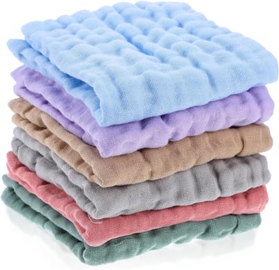 Set van 6 Muslin Baby Wasdoeken 25 x 25 cm van Biologisch Katoen, Zachte Doeken voor Babyverzorging, Handdoeken en Spuugdoeken voor Jongens en Meisjes
