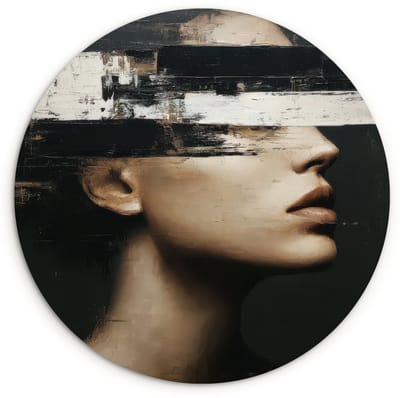 WallCircle® Wandcirkel 120x120 cm - Muurcirkel Gezicht - Vrouw - Zwart - Abstract - Muurdecoratie woonkamer - Wanddecoratie slaapkamer - Kamer decoratie accessoires - Ronde schilderijen XXL