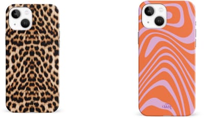 xoxo Wildhearts telefoonhoesjes Boogie Wonderland Orange + Wild Thing – Double Layer Hard Cases met golvend en dierenprint design – luxe en stevig – geschikt voor iPhone 15 Pro