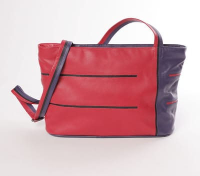 Leren tas Helsinki A4 paars, felrood, zwart