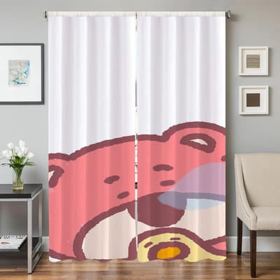 Keukengordijnen voor Woonkamer 2 Stuks Verduisterende Gordijnen Deurgordijn S-aardbei B-beer Slaapkamer Decoratie Scheidingswand Schaduw W50xH70cmx2pcs-CL pink