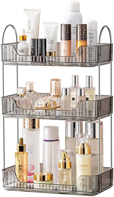 Unyqoos ® Stijlvolle 3-Lagen Cosmetica Organizer voor Badkamer en Meer in Luxe Grijze Afwerking