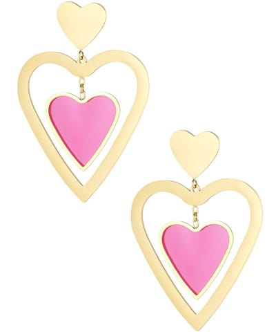 Joy Ibiza - hartjes oorbellen - roze - vlinder sluiting - ear party boho - bohemian style - stainless steel - ip/pvd goldplated