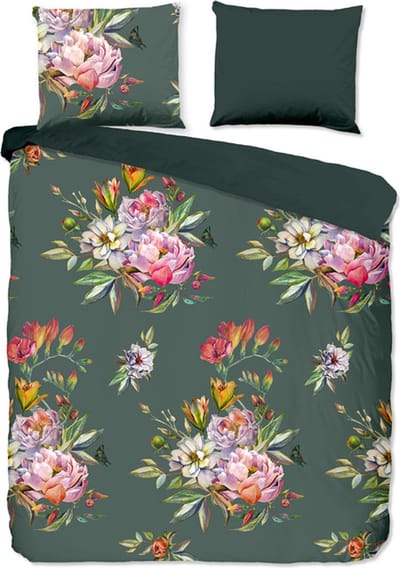 iSleep Chacha Dekbedovertrek (30324) - Katoensatijn - Eenpersoons - 140x200/220 cm - Groen