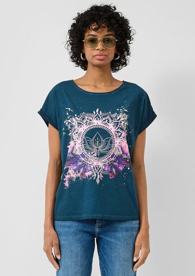 Q/S designed by - Dames t-shirt - Maat XS - Vrouwen - MARINE - katoen
