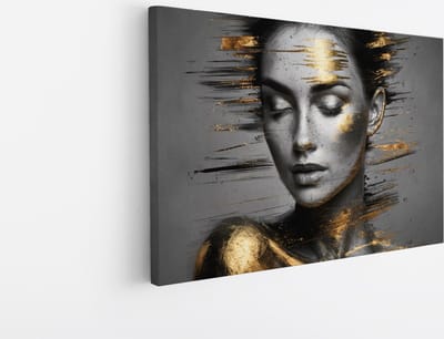 Saammp Canvas Schilderij - Vrouw met goude vegen - abstract - 30x20 - Foto op canvas - Wanddecoratie - Muurdecoratie Woonkamer - Slaapkamer decoratie - Canvas Print