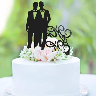 Cake Topper voor Huwelijk - Zwarte Acryl Decoratie voor Mannen - Gay Feest Versiering en Cadeau