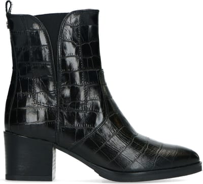 No Stress - Dames - Zwarte enkellaarsjes met crocoprint - Maat 36
