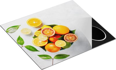 Chefcare Inductie Beschermer Citrusvruchten op Witte Marmer - Fruit - 60x50 cm - Afdekplaat Inductie - Kookplaat Beschermer - Inductie Mat