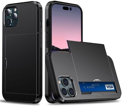 Hoesje met Kaarthouder Slider Geschikt voor Apple iPhone 15 Pro | Back Cover Pasjeshouder Achterkant | Kaarthouder voor Twee Pasjes | Zwart