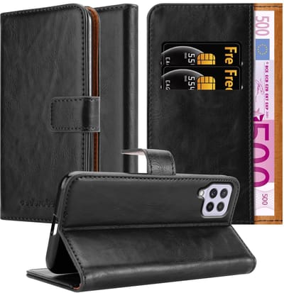 Cadorabo Hoesje geschikt voor Samsung Galaxy A22 4G / M22 / M32 4G in ZWART GRAFIET - Beschermhoes met magnetische sluiting, standfunctie en kaartvakje Book Case Cover Etui
