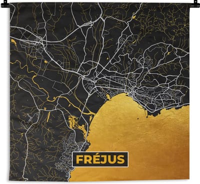 Wandkleed - Wanddoek - Frankrijk – Plattegrond – Kaart – Fréjus – Stadskaart - 180x180 cm - Wandtapijt