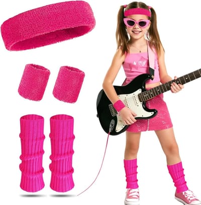 80s Neon Kostuumset voor Kinderen - 4 Stuks met Fitness Armbanden en Neon Haarbanden voor Themafeesten en Danspartijen