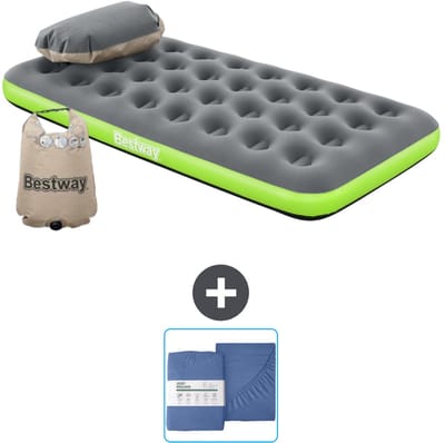 Bestway luchtbed - 1-Persoons - 99 x 188 x 22 cm - Grijs/Groen - Inclusief en Hoeslaken