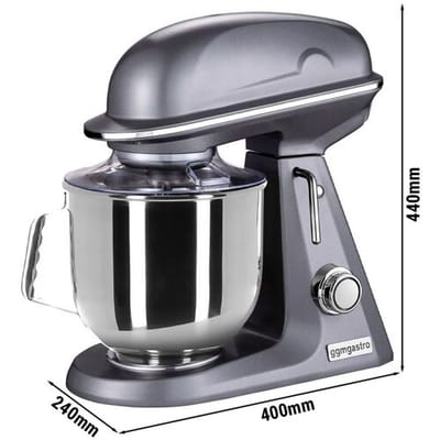 GGM Gastro Planetenrührmaschine - 7 Liter - 350 Watt - inkl. 3 Rühraufsätze & Spritzschutz - Grau